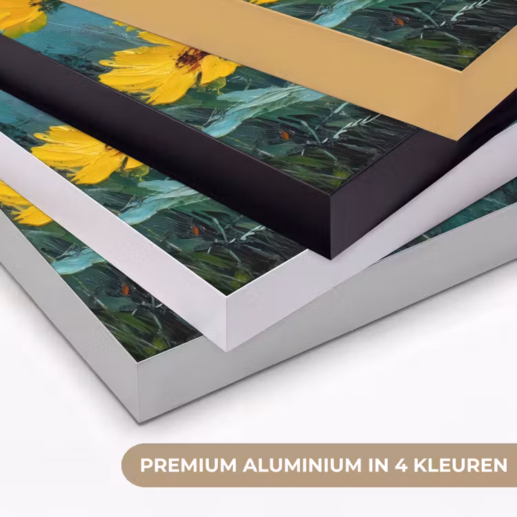 Penseelstreken - Bloemen - Felgeel - Abstract Textielframe zwart klein -USP_kleurenNL