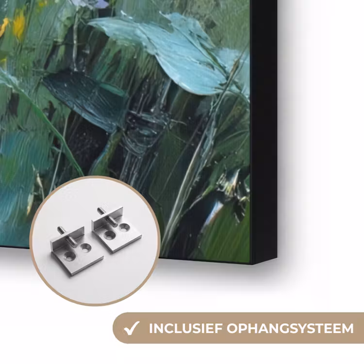 Penseelstreken - Bloemen - Felgeel - Abstract Textielframe zwart klein -USP_ophangsysteemNL