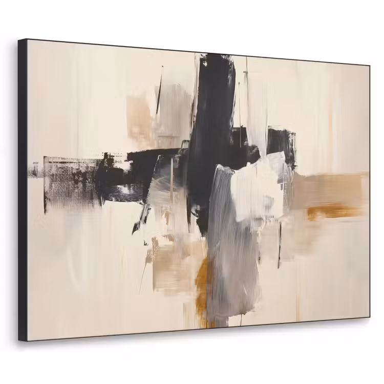 Penseelstreken - Ruw - Abstract - Beige Textielframe zwart klein -3d