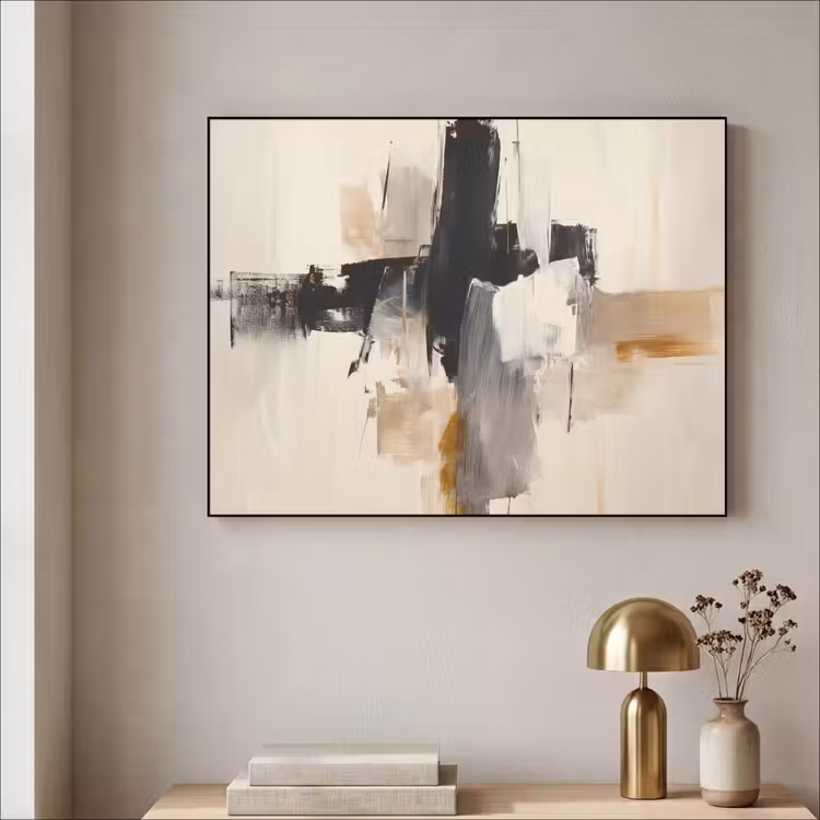 Penseelstreken - Ruw - Abstract - Beige Textielframe - compleet frame klein -sfeer2