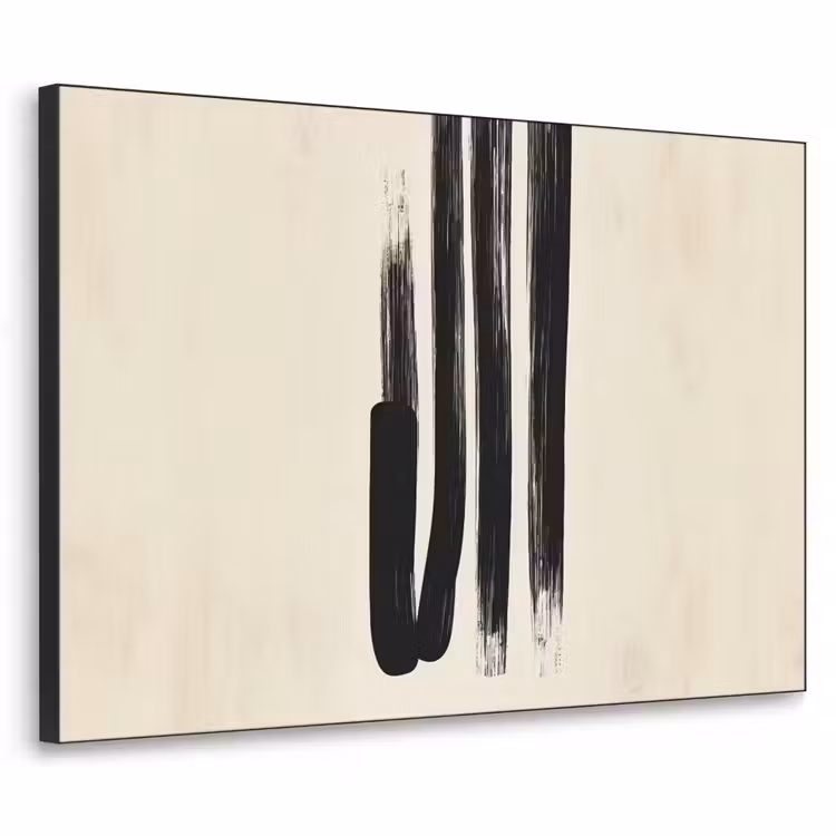 Penseelstreken - Verticaal - Zwart Textielframe - compleet frame klein -3d