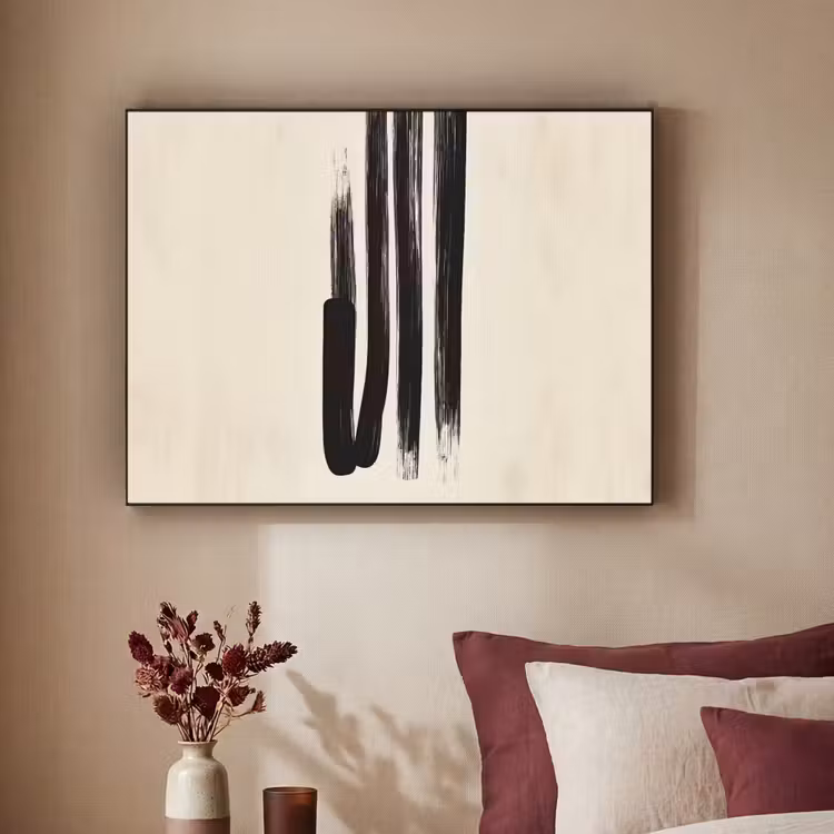 Penseelstreken - Verticaal - Zwart Textielframe zwart klein -sfeer1