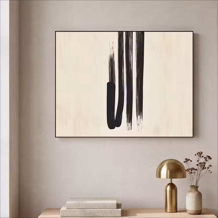 Penseelstreken - Verticaal - Zwart Textielframe zwart klein -sfeer2