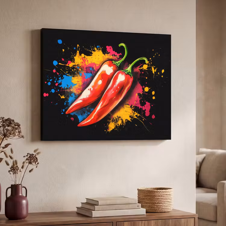 Peper - Graffiti - Verf - Abstract - Modern - Kleurrijk Textielframe - compleet frame klein -sfeer3