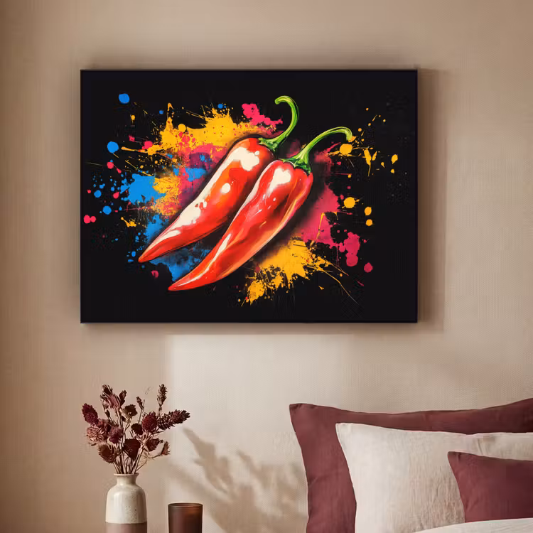 Peper - Graffiti - Verf - Abstract - Modern - Kleurrijk Textielframe - compleet frame klein -sfeer1