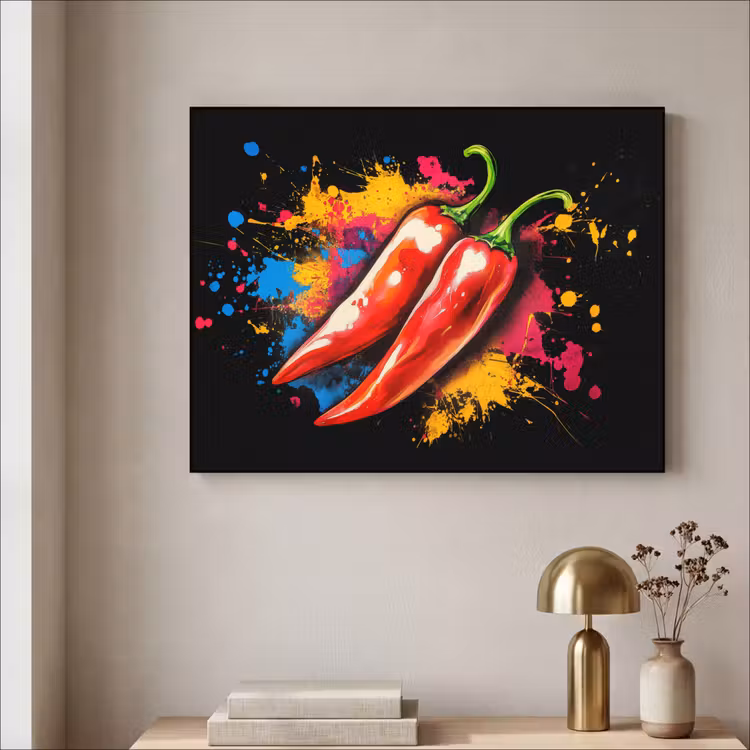 Peper - Graffiti - Verf - Abstract - Modern - Kleurrijk Textielframe - compleet frame klein -sfeer2