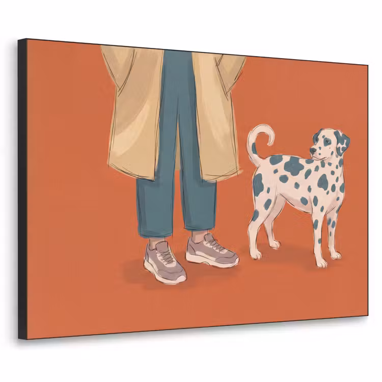 Persoon - Hond - Dieren - Illustratie - Modern Textielframe zwart klein -3d