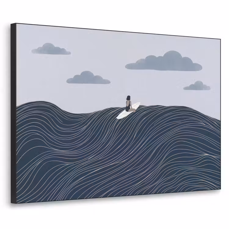 Persoon - Surfen - Oceaan - Natuur - Modern Textielframe zwart klein -3d