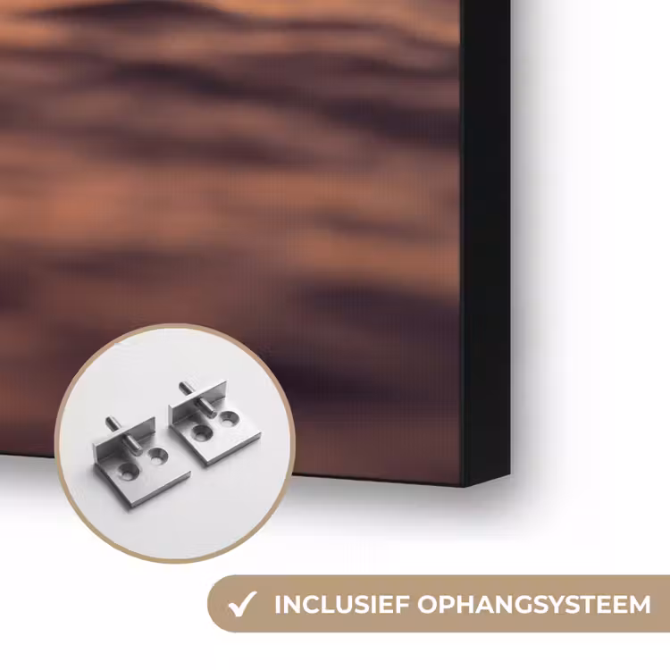 Persoon - Surfen - Zonsondergang - Zee - Oranje Textielframe zwart klein -USP_ophangsysteemNL