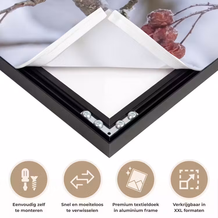 Pestvogel - Bessen - Winter - Natuur Textielframe zwart klein -USP_closeupNL