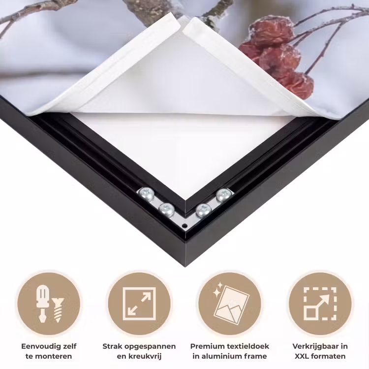 Pestvogel - Bessen - Winter - Natuur Textielframe zwart klein -USP_feed_closeupNL