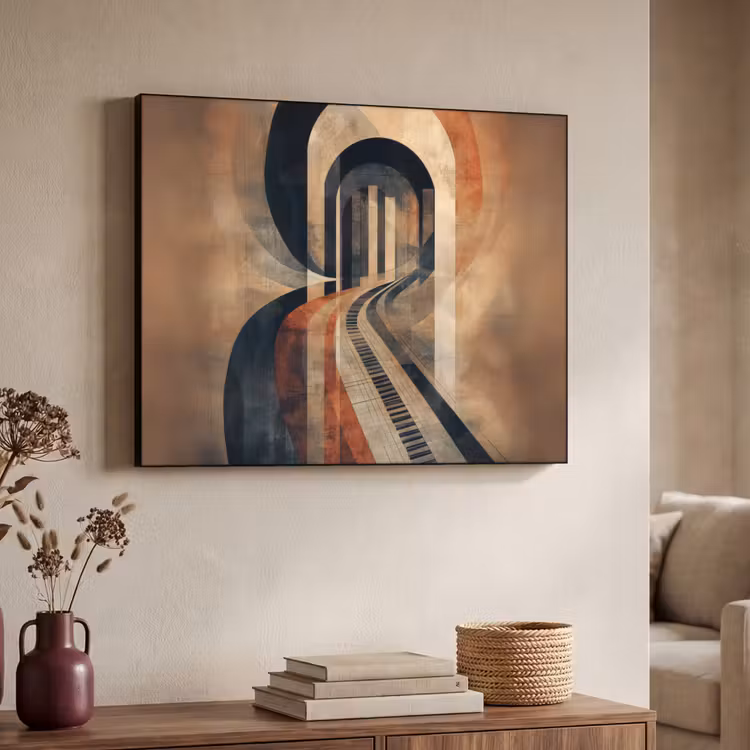 Piano - Toetsen - Abstract Textielframe - compleet frame klein -sfeer3