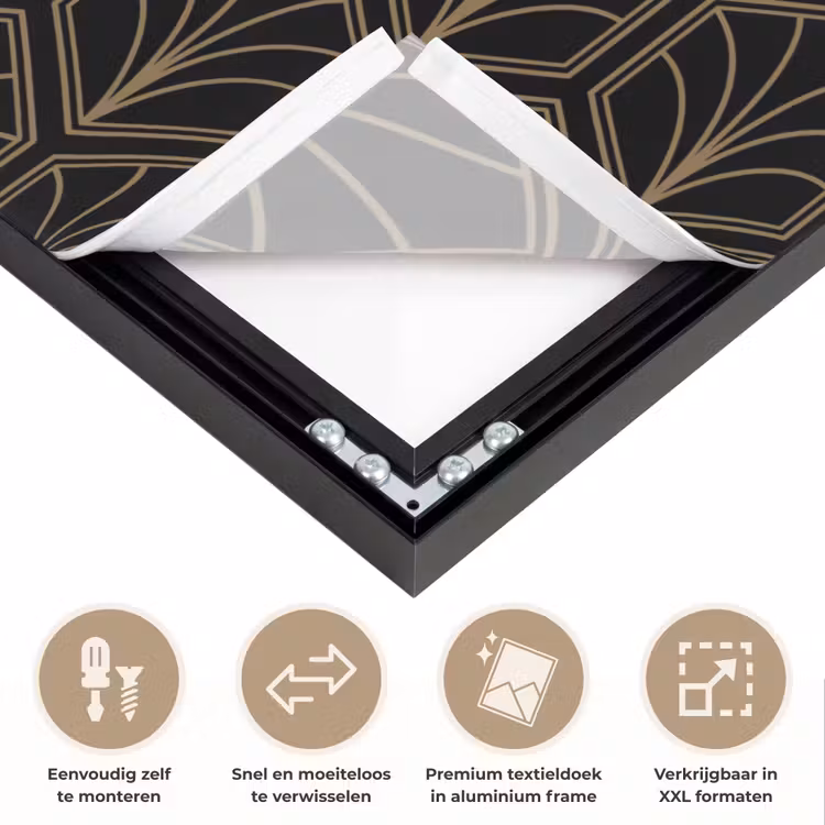 Pijlvorm - Waaier - Goud Textielframe zwart klein 947 -USP_closeupNL