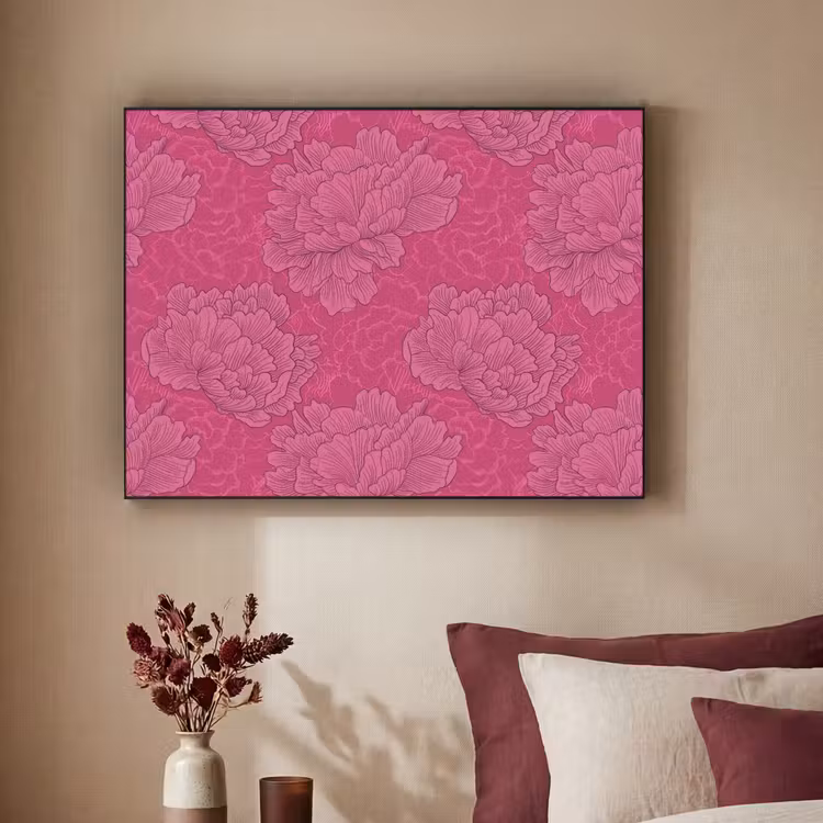 Pioenrozen - Energiek - Roze Textielframe zwart klein 947 -sfeer1