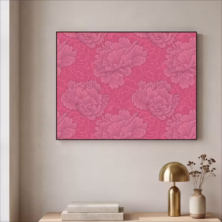 Pioenrozen - Energiek - Roze Textielframe zwart klein 947 -sfeer2