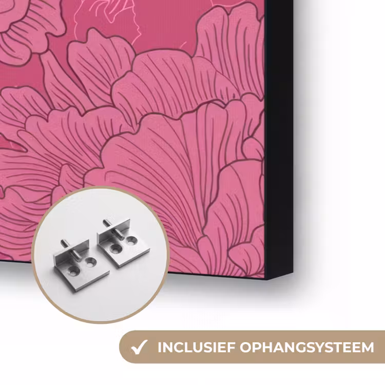 Pioenrozen - Energiek - Roze Textielframe zwart klein 947 -USP_ophangsysteemNL