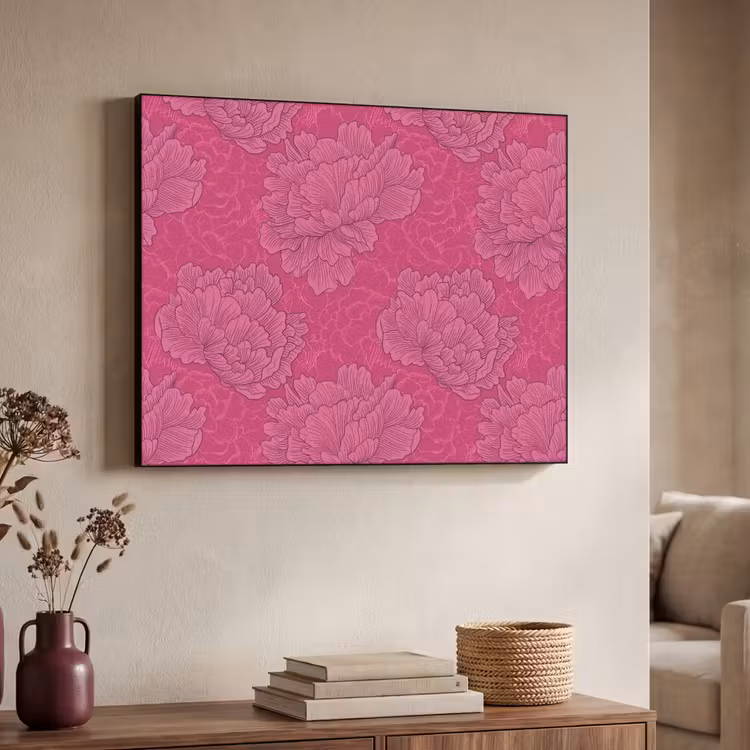 Pioenrozen - Energiek - Roze Textielframe zwart klein 947 -sfeer3