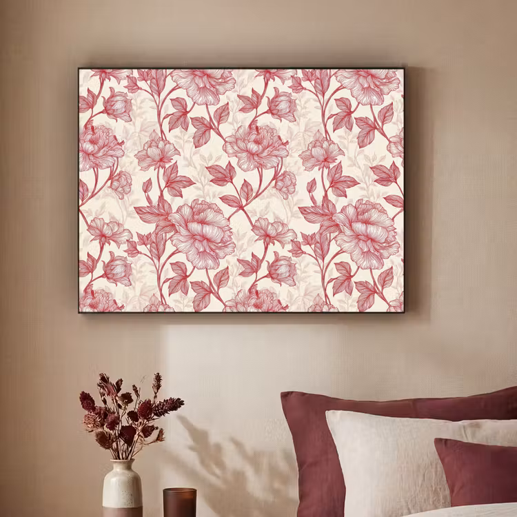 Pioenrozen - Modern -  Rood Textielframe zwart klein 947 -sfeer1