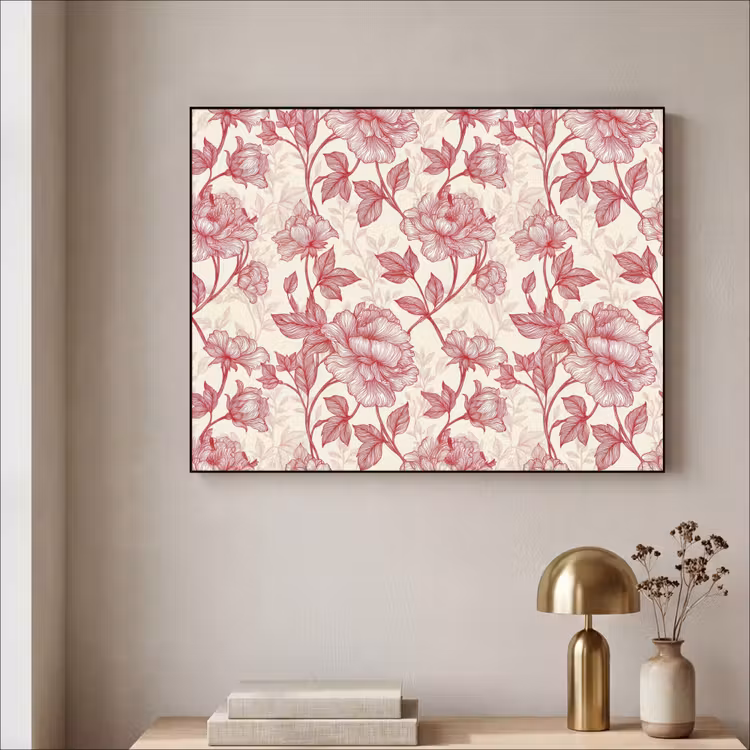 Pioenrozen - Modern -  Rood Textielframe zwart klein 947 -sfeer2