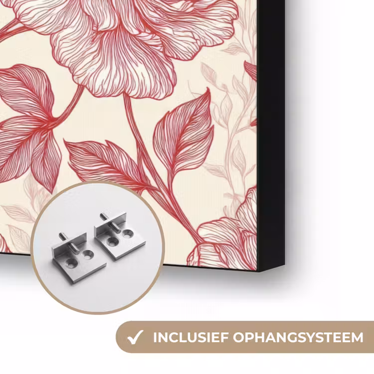 Pioenrozen - Modern -  Rood Textielframe zwart klein 947 -USP_ophangsysteemNL