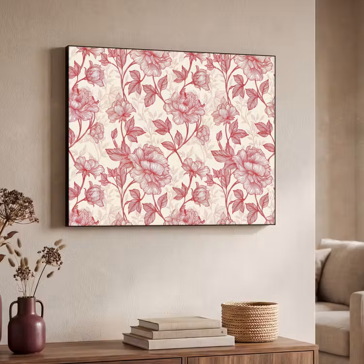 Pioenrozen - Modern -  Rood Textielframe zwart klein 947 -sfeer3