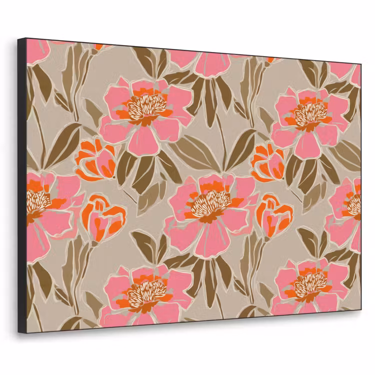 Pioenrozen - Patroon - Roze Textielframe zwart klein 947 -3d