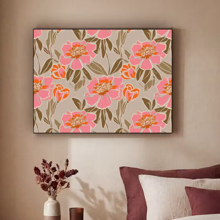 Pioenrozen - Patroon - Roze Textielframe zwart klein 947 -sfeer1