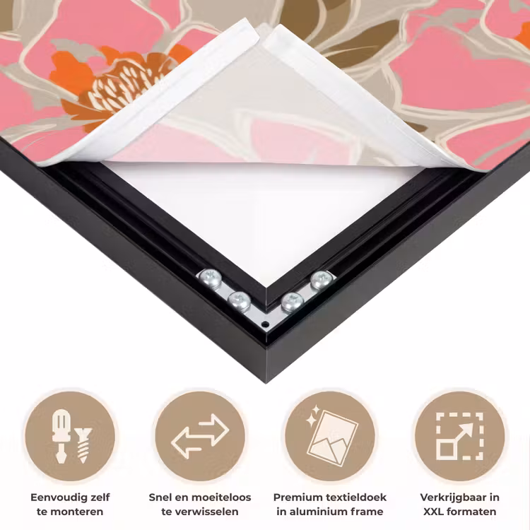Pioenrozen - Patroon - Roze Textielframe zwart klein 947 -USP_closeupNL