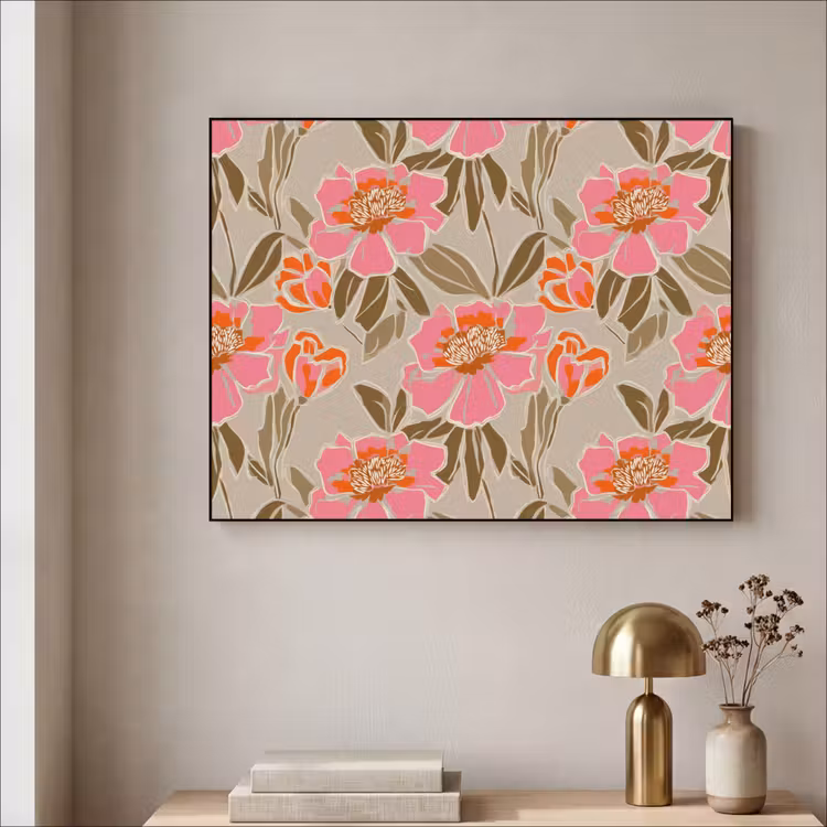 Pioenrozen - Patroon - Roze Textielframe zwart klein 947 -sfeer2