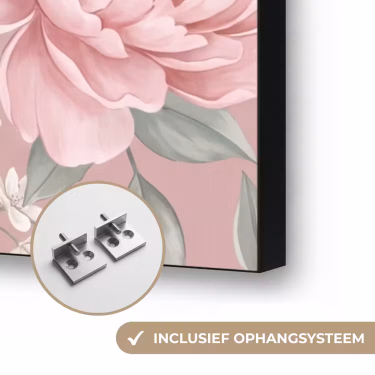 Pioenrozen - Vingerhoedskruid - Pink Textielframe zwart klein -USP_ophangsysteemNL