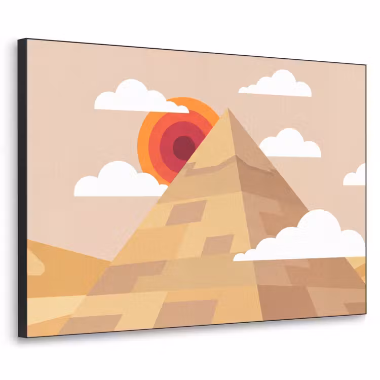 Piramide - Zon - Woestijn - Modern - Oranje Textielframe zwart klein -3d