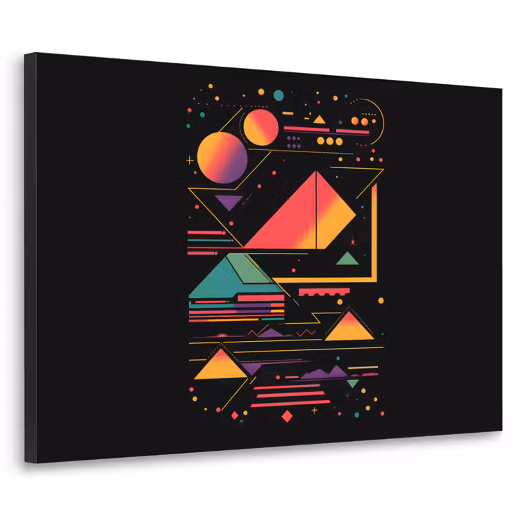Piramides - Cirkels - Neonkleuren - Geometrisch Textielframe - compleet frame klein -3d