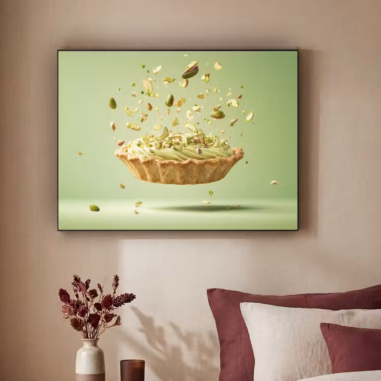 Pistache - Taart - Noten - Eten Textielframe zwart klein -sfeer1