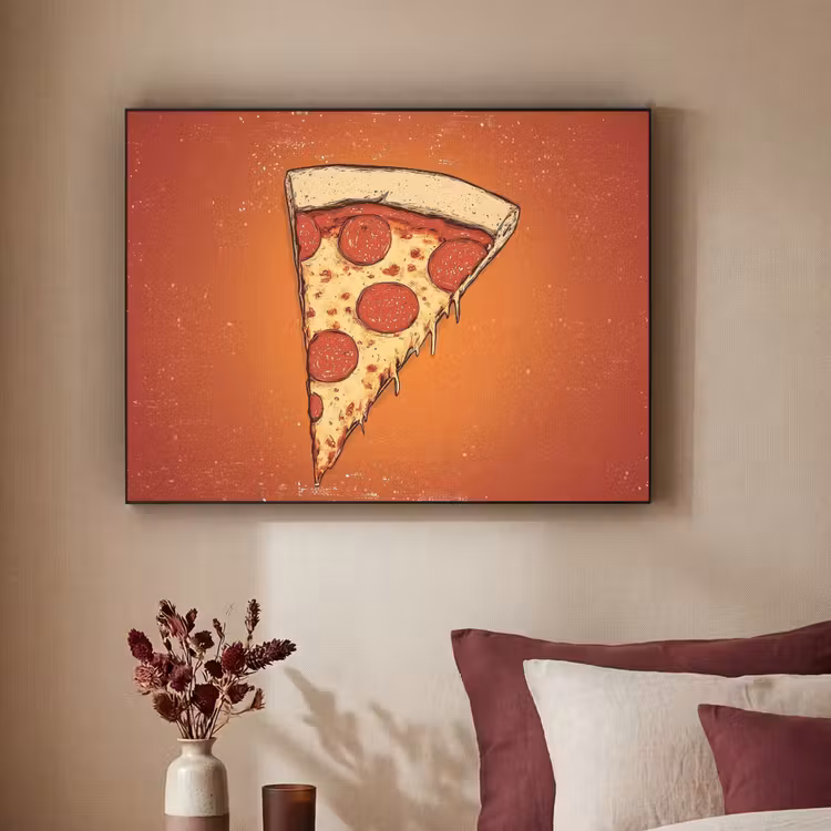 Pizza - Kaas - Rood - Pepperoni Textielframe zwart klein -sfeer1