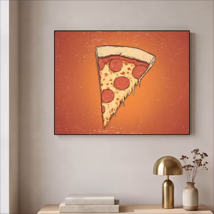 Pizza - Kaas - Rood - Pepperoni Textielframe zwart klein -sfeer2