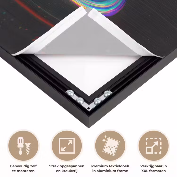 Planeet - Cirkel - Kleurrijk Textielframe zwart klein -USP_feed_closeupNL