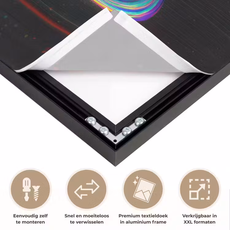 Planeet - Cirkel - Kleurrijk Textielframe zwart klein -USP_closeupNL