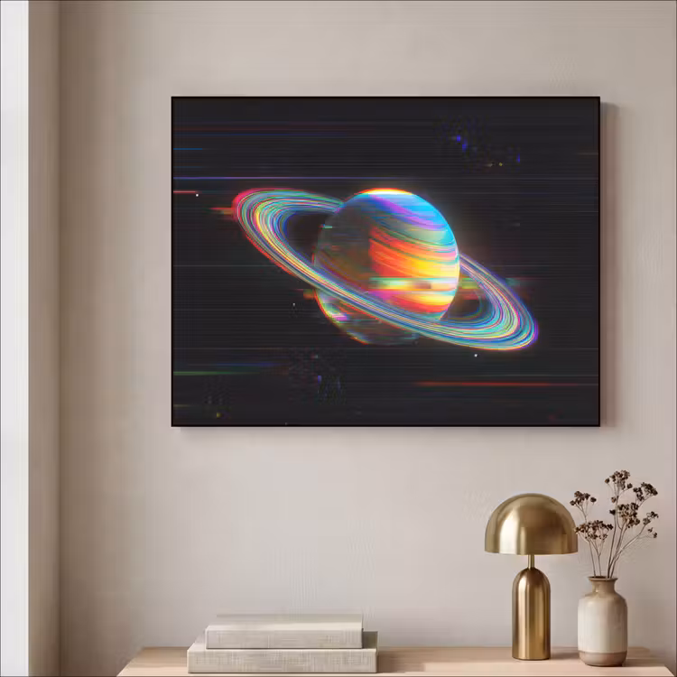 Planeet - Cirkel - Kleurrijk Textielframe zwart klein -sfeer2