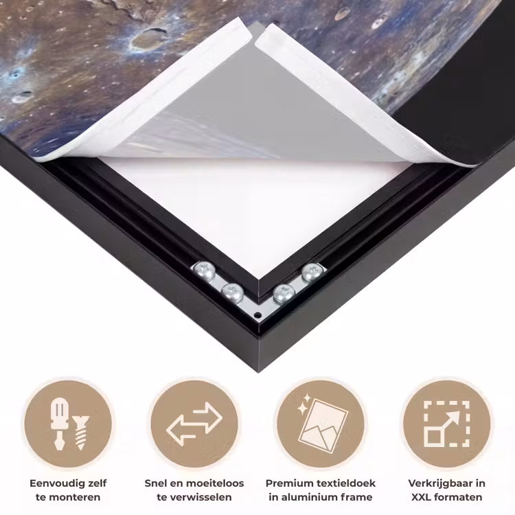 Art frame - Planeet - Kraters - Ruimte - Planeet - Kraters - Ruimte Textielframe zwart klein