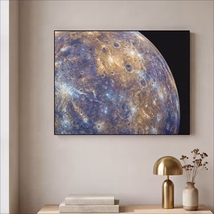 Art frame - Planeet - Kraters - Ruimte - Planeet - Kraters - Ruimte Textielframe zwart klein