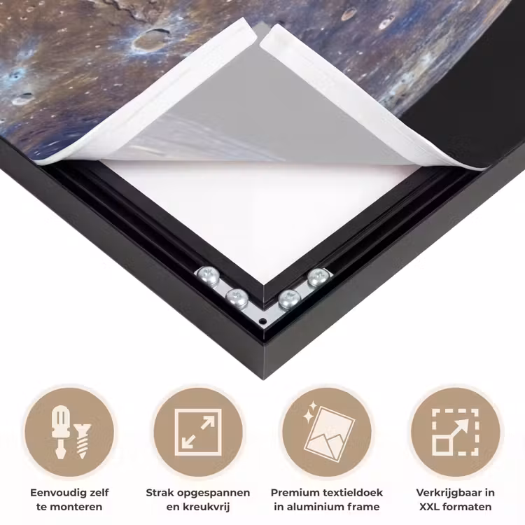 Art frame - Planeet - Kraters - Ruimte - Planeet - Kraters - Ruimte Textielframe zwart klein