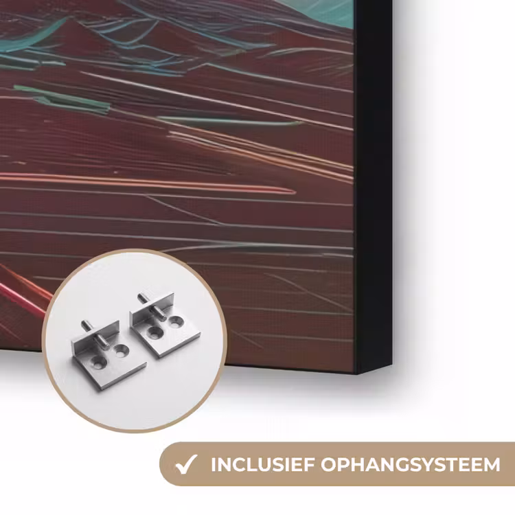 Planeten - Neon - Berglandschap - Zon Textielframe zwart klein -USP_ophangsysteemNL