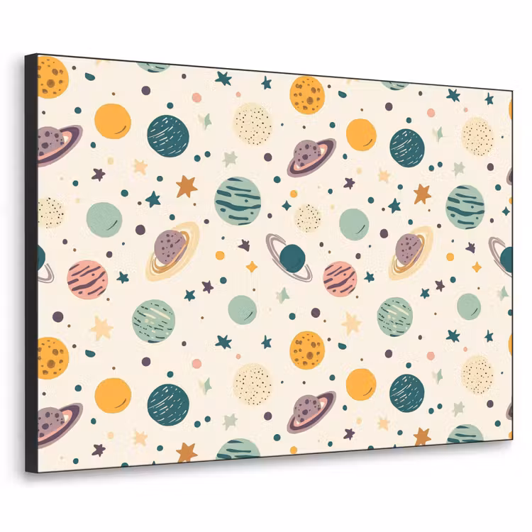 Planeten - Retro - Kleurrijk Textielframe zwart klein 947 -3d