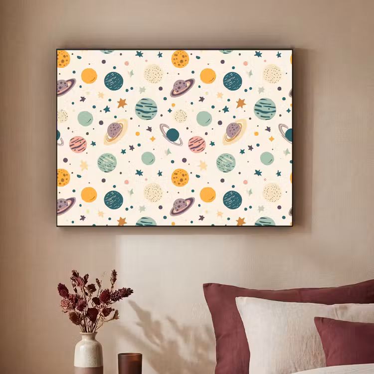 Planeten - Retro - Kleurrijk Textielframe zwart klein 947 -sfeer1