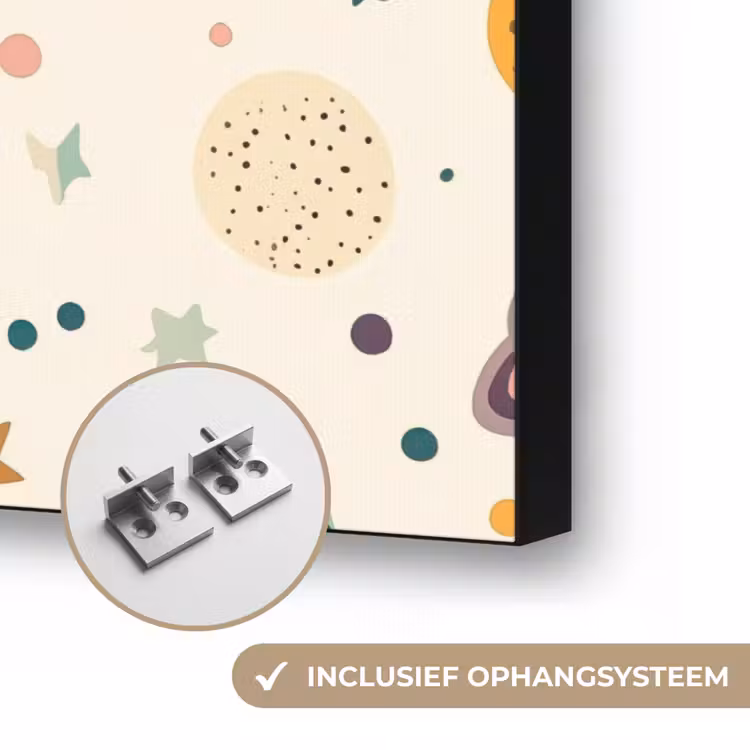 Planeten - Retro - Kleurrijk Textielframe zwart klein 947 -USP_ophangsysteemNL