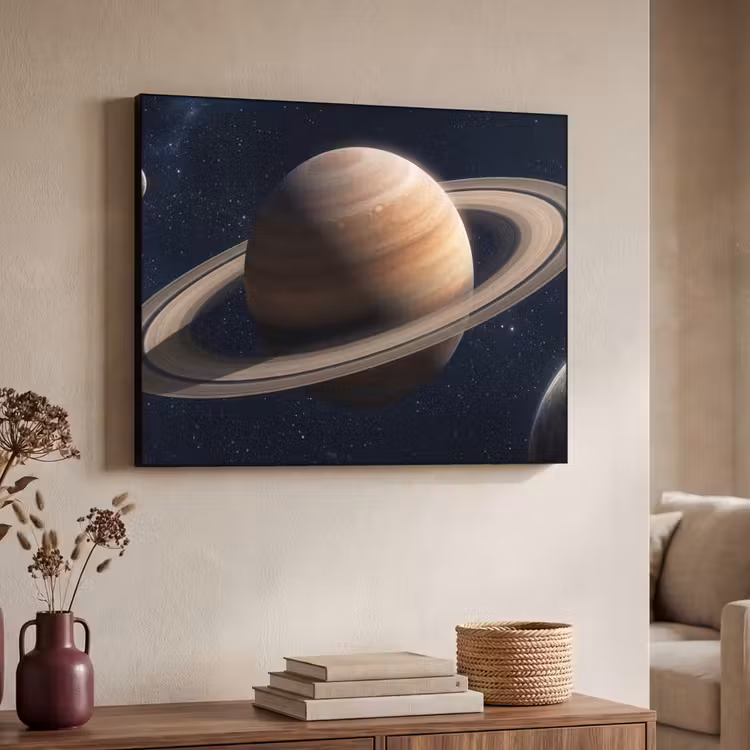 Planeten - Saturnus - Ruimte Textielframe zwart klein -sfeer3