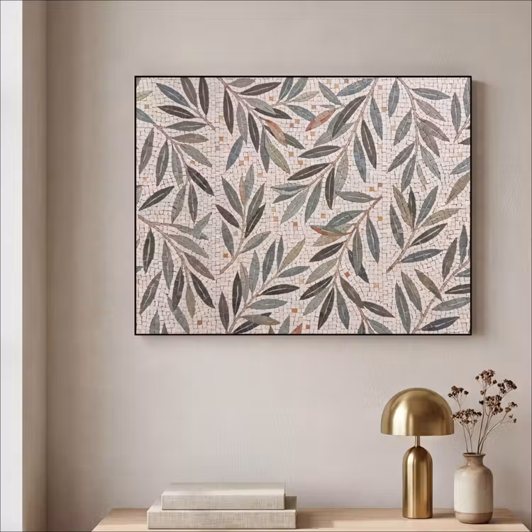Plant - Blad - Mozaïek - Groen Textielframe zwart klein -sfeer2