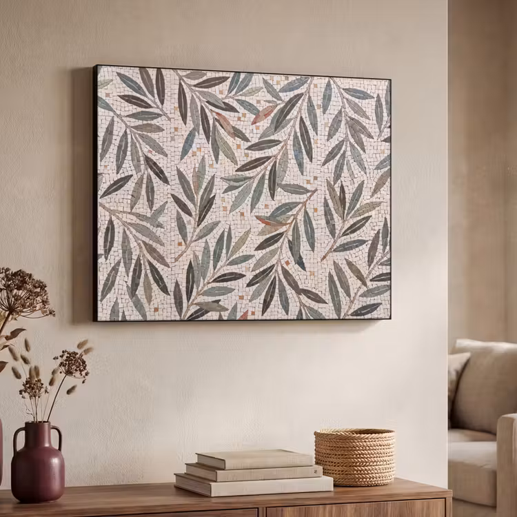 Plant - Blad - Mozaïek - Groen Textielframe zwart klein -sfeer3
