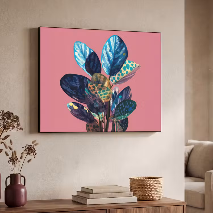 Plant - Bladeren - Stippen - Abstract Textielframe zwart klein -sfeer3