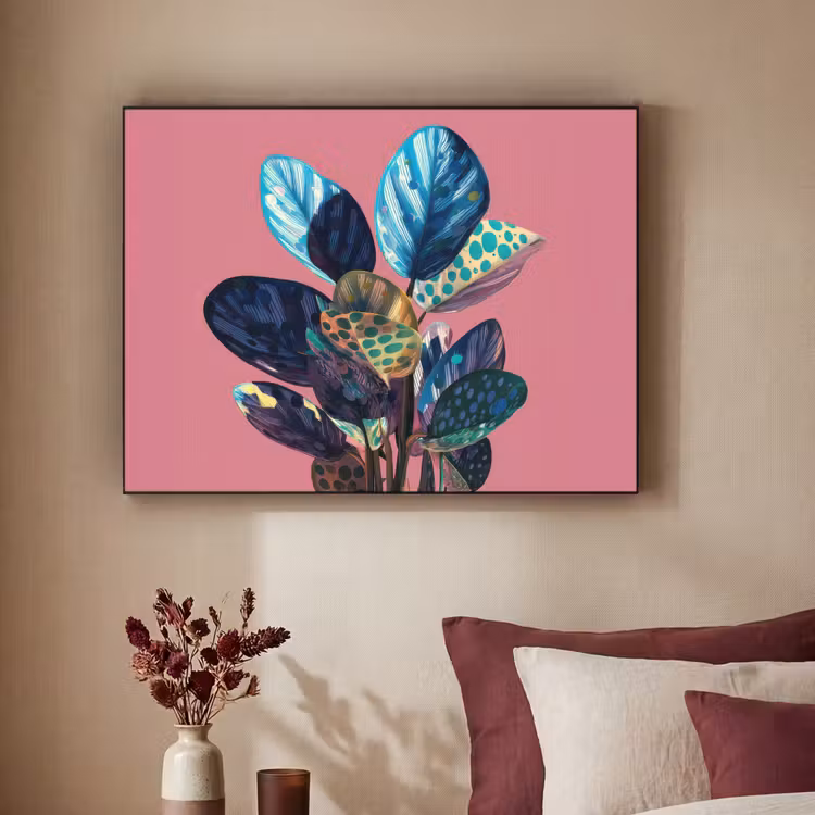 Plant - Bladeren - Stippen - Abstract Textielframe zwart klein -sfeer1